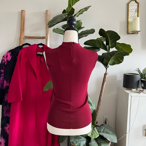 Zara Wine Burgundy Red Knit Cutout Square Neck Stretchy Top NWT - Picture 7 of 9